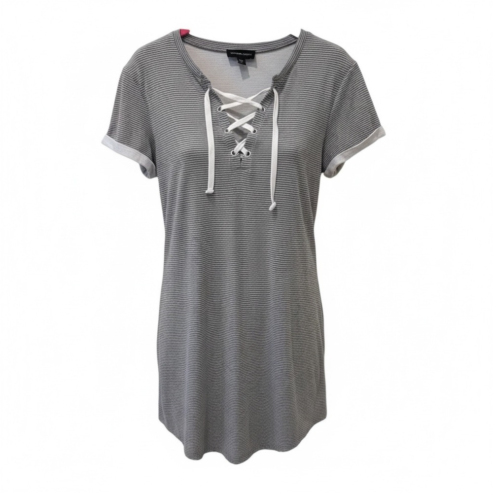 Fifteen Twenty Grey Striped Lace Up Dress, Large